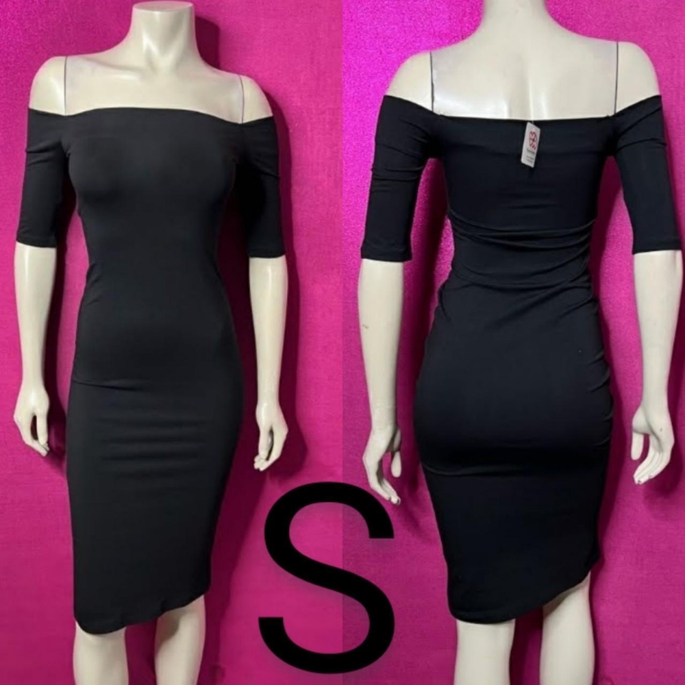 🆕Black Off Shoulder Seamless Midi Dress~Size S